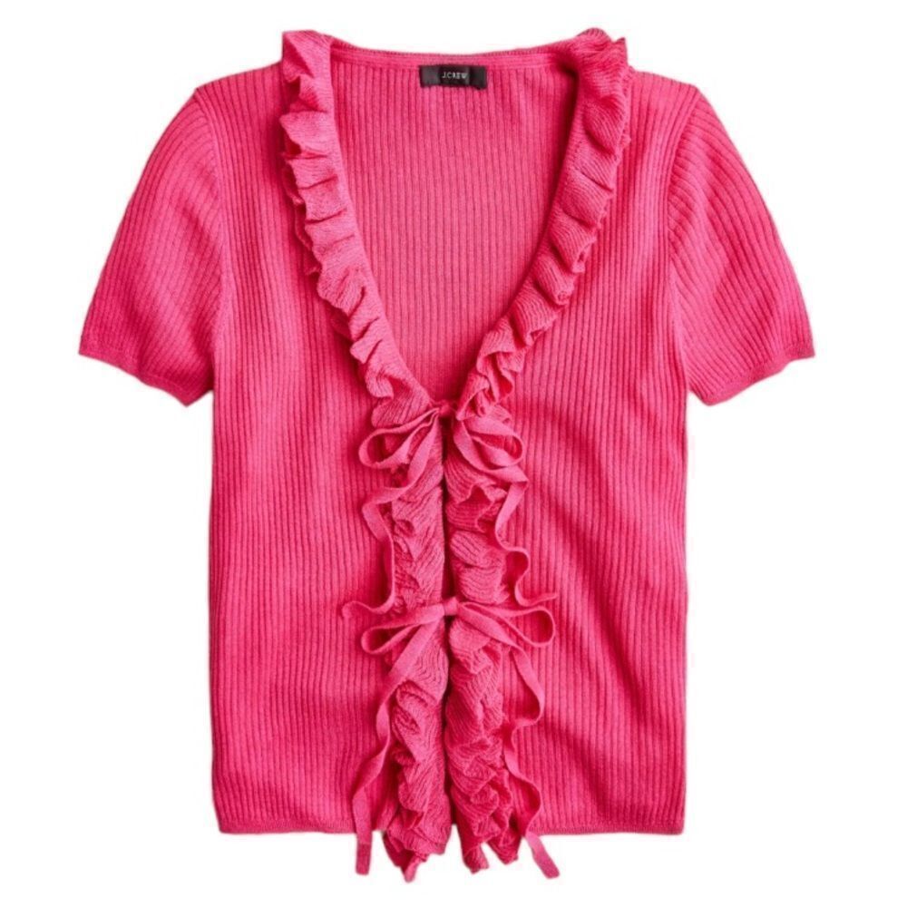 J. Crew Silk-blend ruffle tie-front sweater-top New